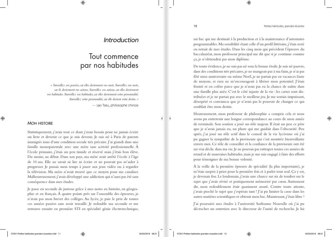 Double page d'ouverture de l'introduction du livre : Tout commence par nos habitudes